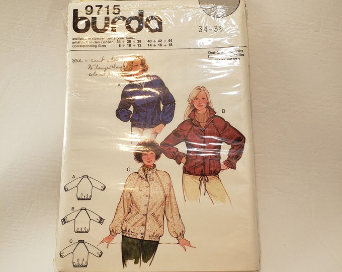 Burda 9715, Very Rare Sewing Pattern, Bomber Style Womens Jacket CUT ...