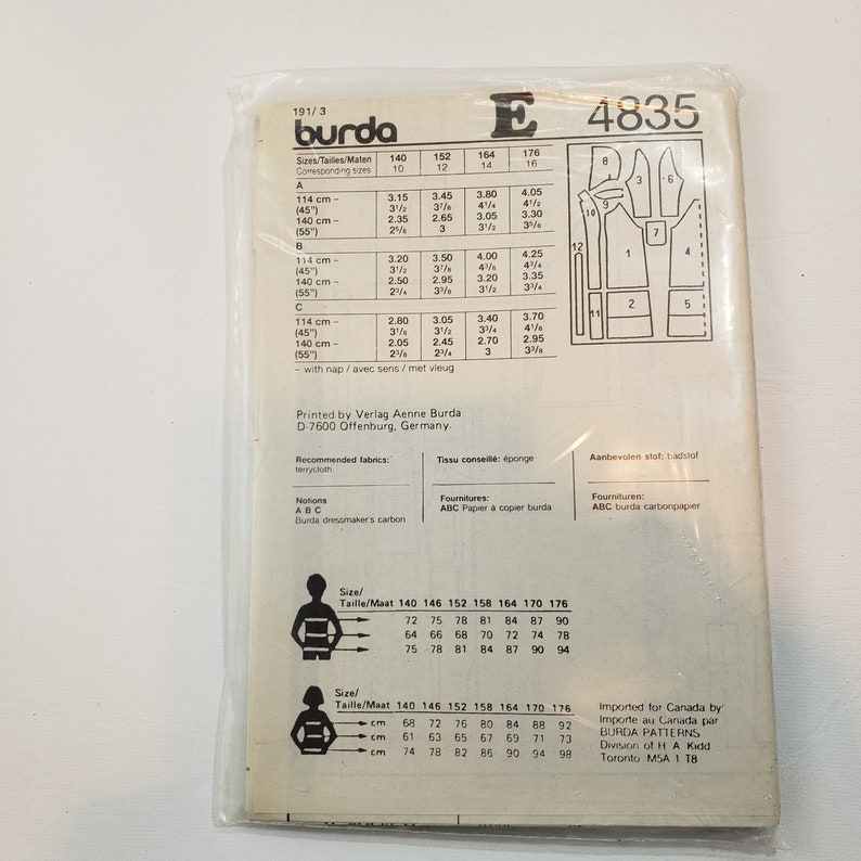 Burda Pattern Sizing Burda 4835 Super Easy Sewing Pattern for Teens Bath Robe Shawl Collar ...