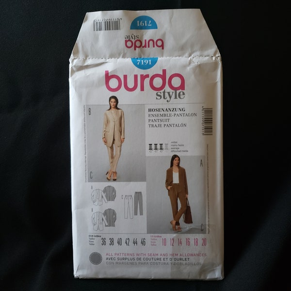 Burda 7191, sewing pattern, trouser suit, ensemble Pantalon, pantsuit, UNCUT FF  sizes 10-20