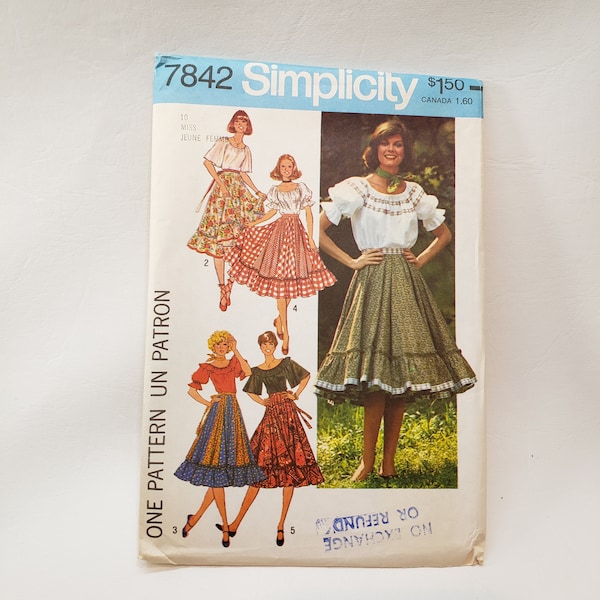 Simplicity 7842, sewing pattern, 70's dress, boho, hippie, square dance, peasant outfit CUT size 10