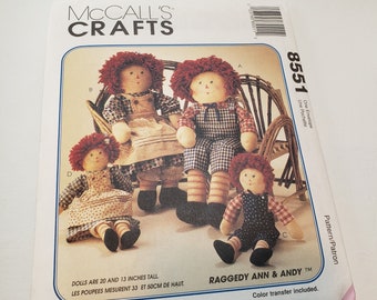 Raggedy Ann &amp; Andy Doll Pattern Mccall's Crafts 8551 Vintage Uncut ...