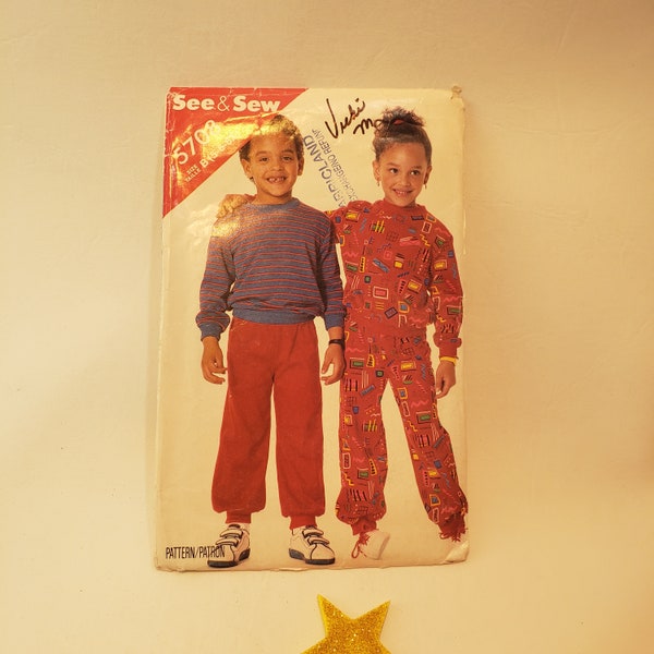 See and Sew 5708 - Kids Sweat Suit - Pullover Top - Sweatpants - Cut to size 6X- 80s Vintage Sewing Pattern