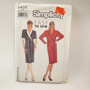 Patrón de costura poco común Simplicity 9406, vestido cruzado con cuello chal, talla 12