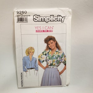 Simplicity 9260 modello di cucito, sì, so cucire una camicetta, principianti, top classico NON TAGLIATO taglie FF 12-16 raro vintage