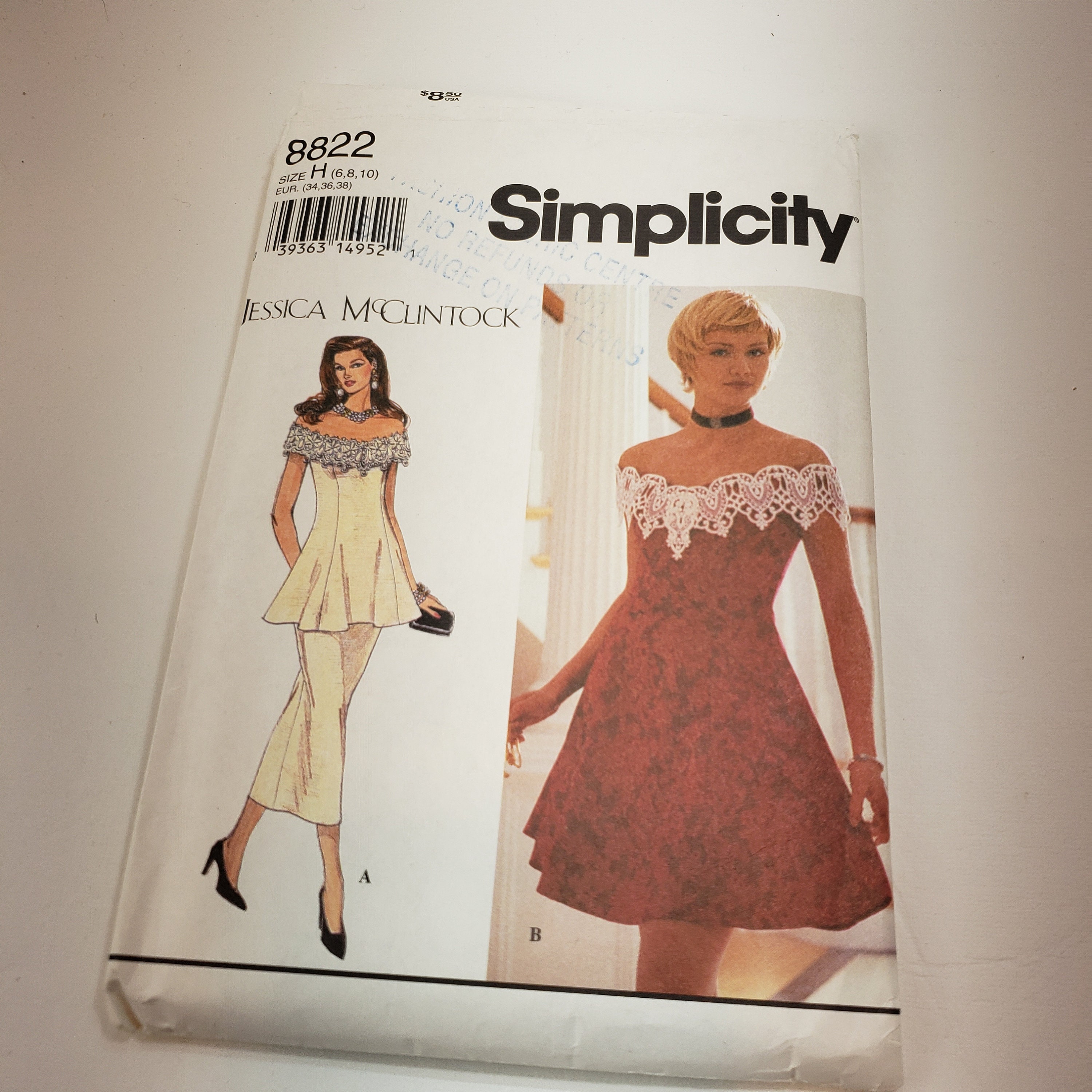 off the shoulder dress pattern simplicity Simplicity 8822 sewing pattern Jessica McClintock Lined Fit And Flared Off  The Shoulder Dress With Lace Collar