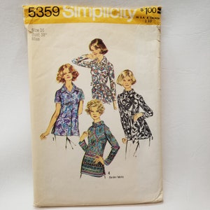 May include: A vintage sewing pattern for a women's blouse. The pattern is for size 16, bust 38 inches. The pattern includes four different styles of blouses, all with a collar and long or short sleeves. The pattern is from Simplicity and is number 5359.
