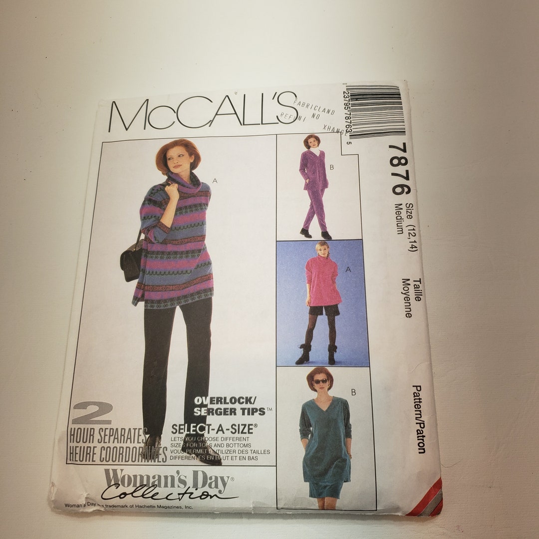 Mccall's 7876 Sewing Pattern Easy Fitting Cowl Neck Tunic Tapered Pants ...