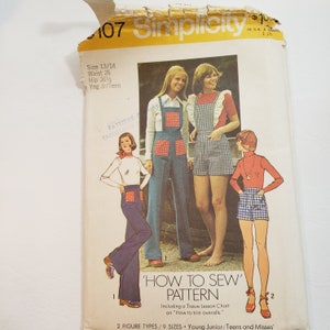 Simplicity 6107 naaipatroon - voor vintage tieneroveralls uit de jaren 70, kort en lang met afneembaar slabbetje - UNCUT FF maat 13/14