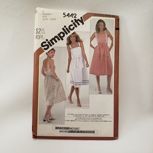 Simplicity 5442, rare CUT sewing pattern,  back wrap sundress, straps or bib top CUT has sizes 10,12,14 - may have length alteration
