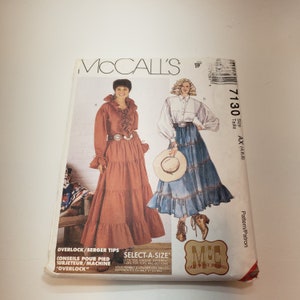 McCall&#39;s 7130 Sewing Pattern Vintage Womens Western/Cowgirl Style Blouse, Ruffled Bodice, Tiered Skirt  Sizes 4-8 or 12-16 UNCUT FF