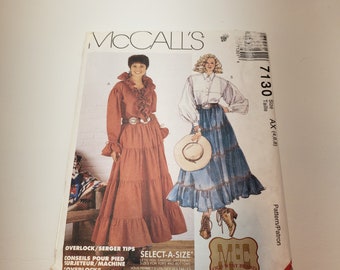 McCall's 7130 Western Sewing Pattern, Ruffled Bodice, Tiered Skirt, UNCUT