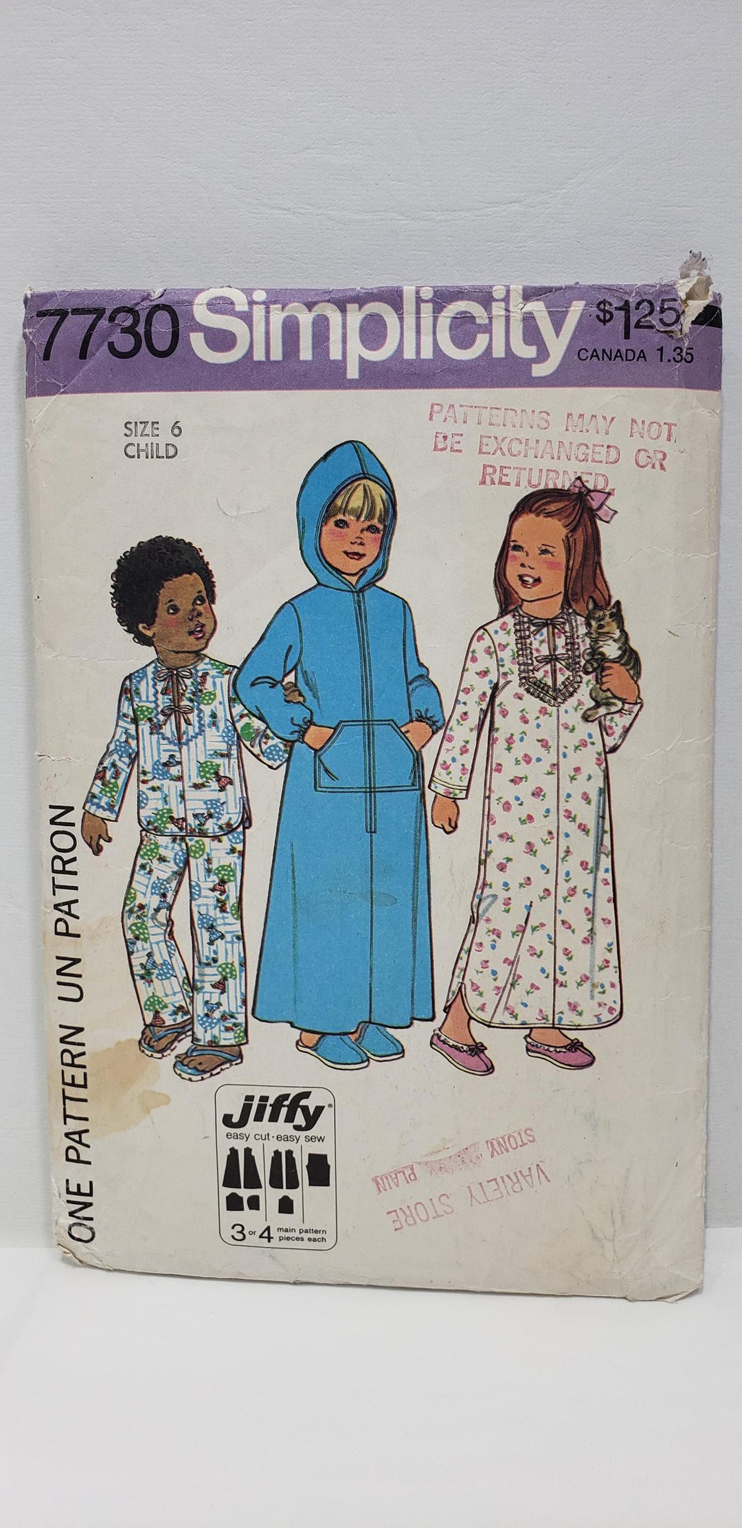 Simplicity 7730, Sewing Pattern Childs Pajamas and Robe, Size 6 Pocket ...