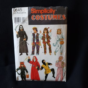 Simplicity 0645 costume sewing pattern ninja, wizard, baby, cat, hippie and grim reaper Childs size 3-8 CUT very rare
