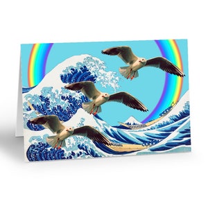 Brighton Seagulls Biglietto di auguri ** Brighton, Arcobaleno, Hokusai, Onde, Mare, Stampa giapponese **