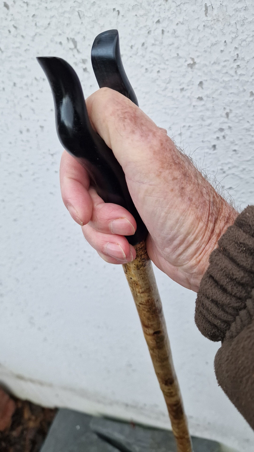 Horn Handle, Vine Twisted Hazel Thumbstick, Walking Stick, Hiking Staff