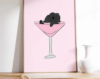 Cocker Spaniel Dog Poster, Dog Wall Art, Modern, Pop Art, Martini Glass, Premium Matte Vertical Posters, Living Room Decor, Gallery Wall