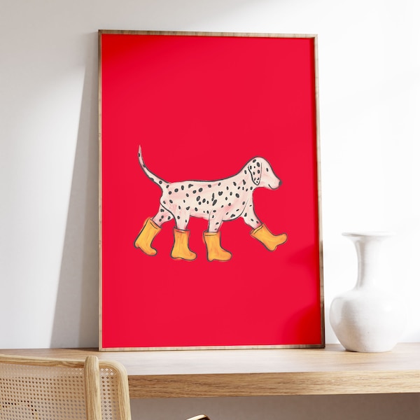 Dalmatian Art, Dog Poster, Dog Wall Art, Modern, Pop Art, Dog in Rain Boots Premium Matte Vertical Posters, Living Room Decor, Boys Bedroom