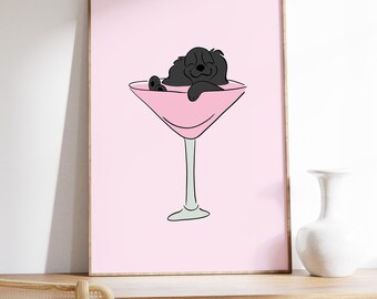 Digital Dog Print Dog Wall Art Martini Wine Dog Art Digital Download Puppitini Art Bar Cart Art Martini Dog Happy Dog DIGITIAL DOWNLOAD