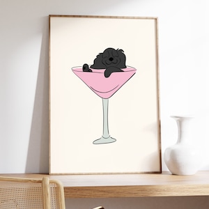 Digitale hond print hond kunst aan de muur Martini wijn hond kunst digitale download Puppitini Art Bar Cart Art Martini hond Happy Cream digitale DOWNLOAD
