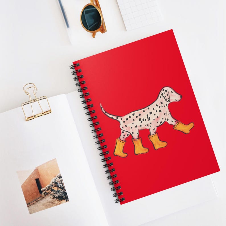 CROXTON AND COMPANY Spiral Notebook, Dalmatian in Rain Boots, Red