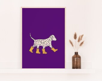 Digitaldruck Hund Rot Wand Kunst Dalmatiner im Regen Hund Druck Illustriert Wohnzimmer/Schlafzimmer Wand Dekor DIGITALER DOWNLOAD