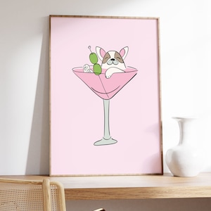 Dog Art, Dog Poster, Dog Wall Art, Modern, Pop Art, Pink Dog in Martini Glass Matte Vertical Poster, Living Room Decor, Gallery Wall, Bar
