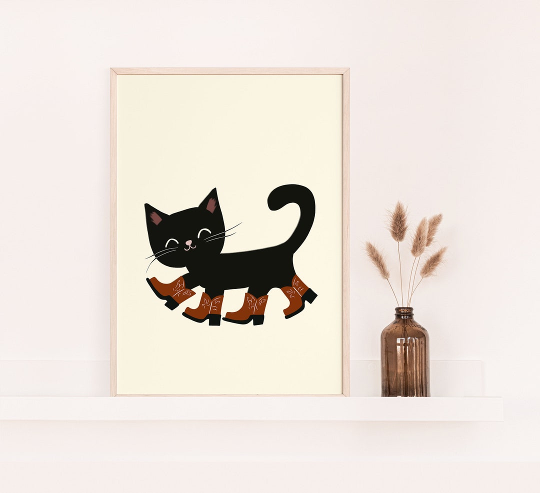 Black Kitten Cat Pattern Print Men Women Leather Boots