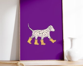 Dalmatiner Kunst, Hundeposter, Hundewandkunst, modern, Pop Art, Hund in den Regenstiefeln Premium Matte Vertikale Poster, Wohnzimmerdekor, Schlafzimmer