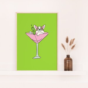 Digitale hond print hond kunst aan de muur Martini wijn hond kunst digitale download Puppitini Art Bar Cart Art Martini hond gelukkige hond digitale DOWNLOAD