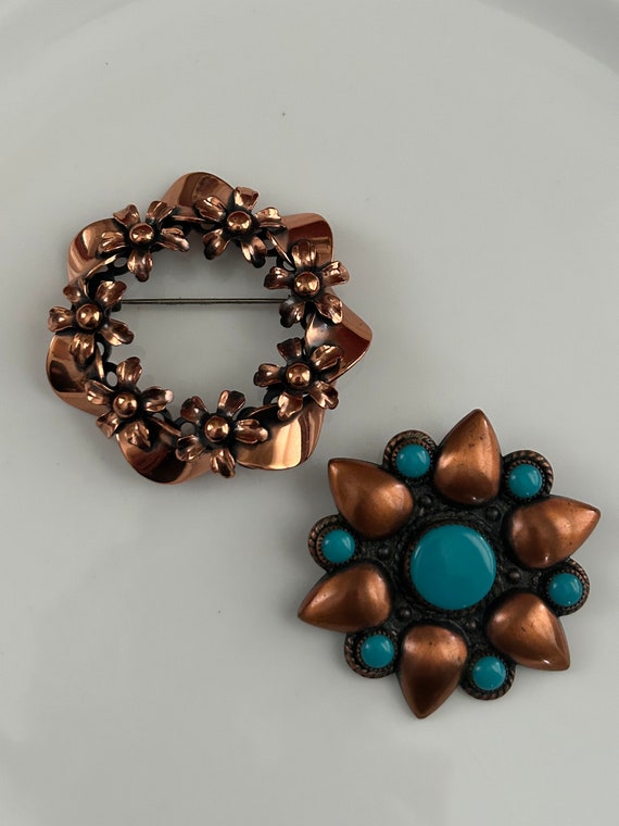 2 Vintage Copper pins. A Renoir wreath pin and a B
