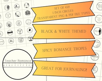 Spicy Romance. 1 INCH Circle Tropes. Great for Journaling. Spicy Romance Stickers. Dark Romance Stickers. Smut PNG. Booktok. Booktok PNG.
