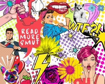 20 oz Skinny Tumbler Design W9.3xH8.2 Download.  Smut Stickers Bundle. Smut Tumber. PNG.  Pop Art. Read Smut PNG. Booktok. Booktok Stickers.