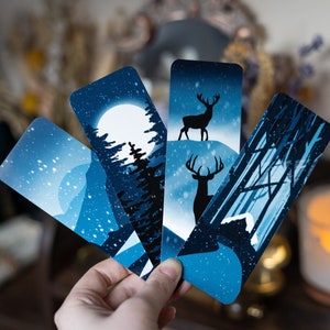 Winter Bookmarks | Glossy | Snow Forest Mountains Deer | Gift for Readers | Book Lovers