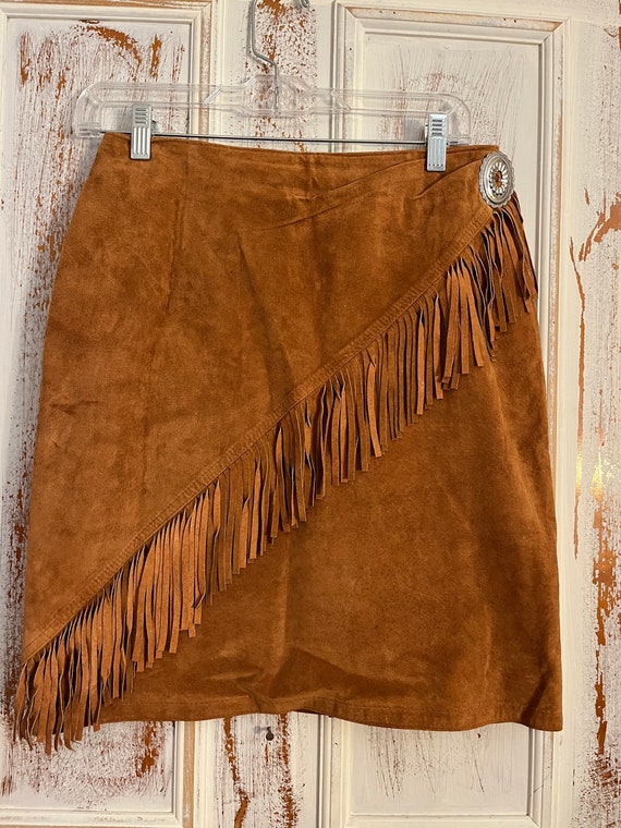 Retro Western Style Irregular Design Suede Skirt