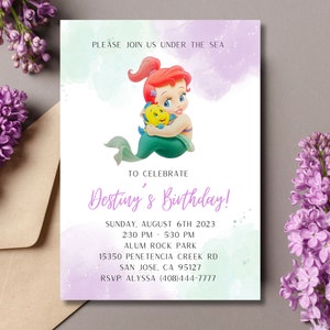 Editable Little Mermaid Invitation Instant Download Little Mermaid Birthday Invite Mermaid Birthday Digital Invitation Princess Template DIY