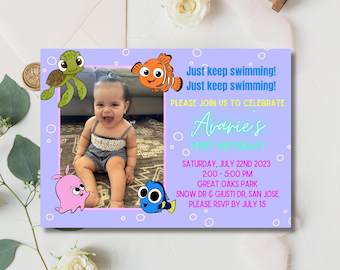 Editable Mobile Finding Nemo Birthday Invitation Template, Finding Dory Party Invitation Digital Kids Party Invite Digital template DIY