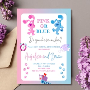 Personalized Blues Clues Invitation, Blues Clues Baby Shower, Blues Clues Gender Reveal, Blue&#39;s Clues Gender Reveal Pink Blue Digital Invite