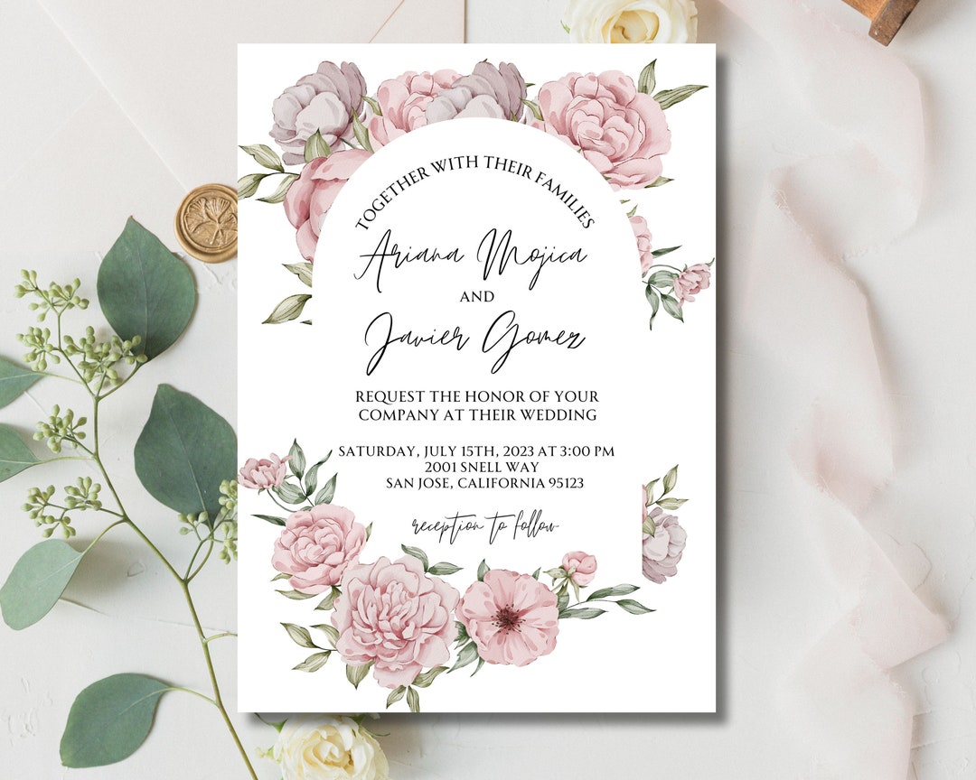 Editable Wedding Invitation, Mauve Dusty Rose Wedding Invite Floral Arch  Wedding Invitation, Printable Wedding Digital, Instant Download - Etsy, image size:1080x864