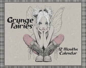 Kalendarz ścienny Grunge Fairies na rok 2027 w stylu lenistwa generacji X z lat 90. dla miłośników fantasy