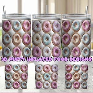 Emballages de gobelets fendus de 40 oz avec des motifs culinaires, images 3D gonflées sans couture pour les gourmands, hamburgers cake pops cerises beignets boules de gomme sushi