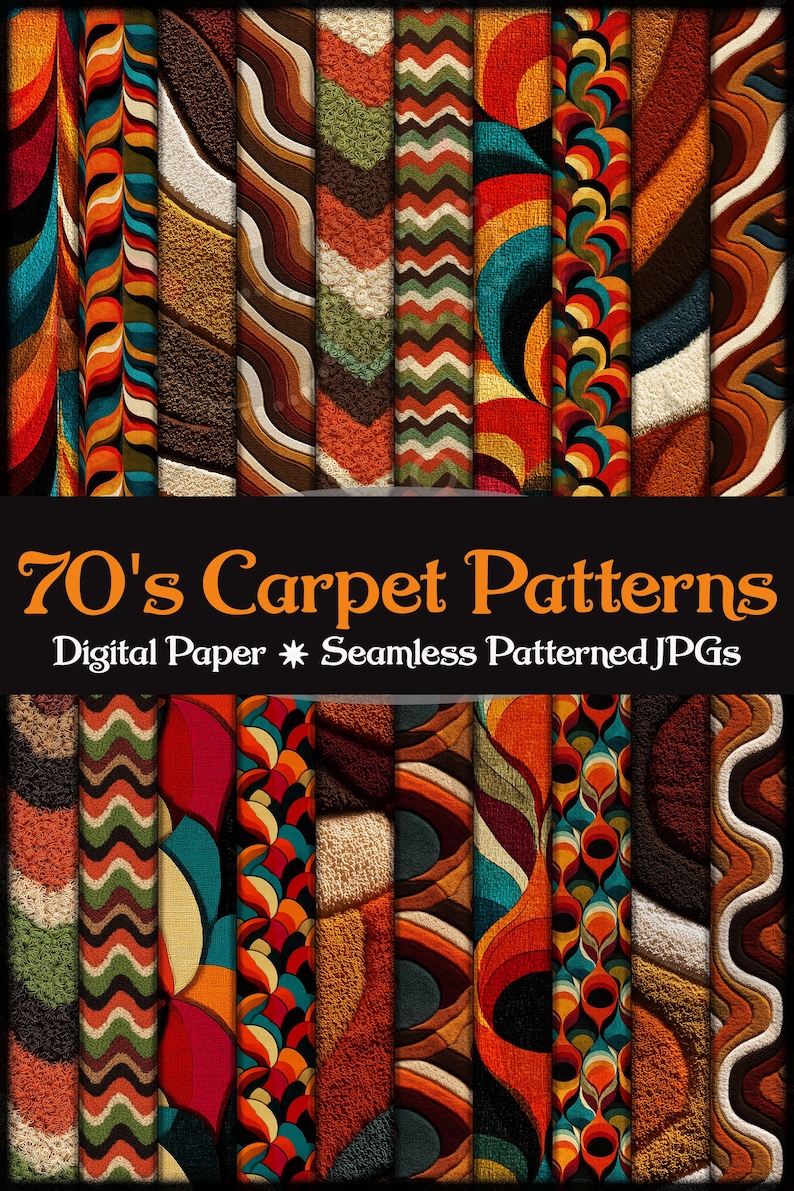 70's Carpet Patterns Digital Paper Set of 20 Jpg Seamless MCM Designs ...