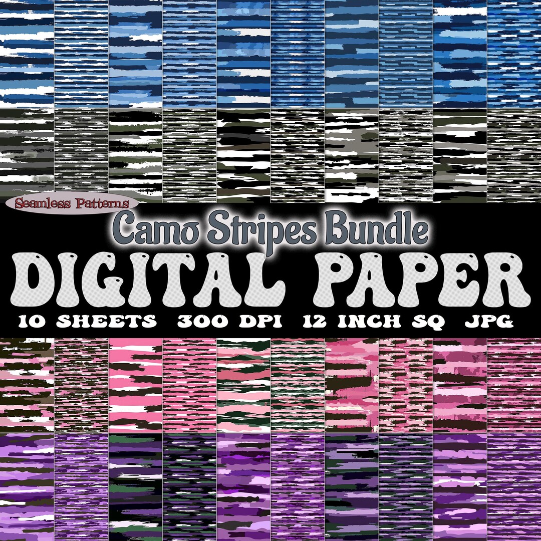 Camo Stripes Digital Paper Set of 50 Jpg Downloadable Seamless Patterns ...