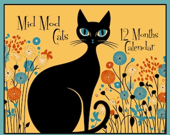 Mid Mod Cats 2027 Wall Calendar in Whimsical 50's Colors