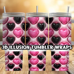 3D Puffy Aufgeblasene Herzen Tumbler Wraps für 40 oz Quencher 300 dpi jpg Split Designs Digital Download | für Sublimationspaar Valentine Tassen