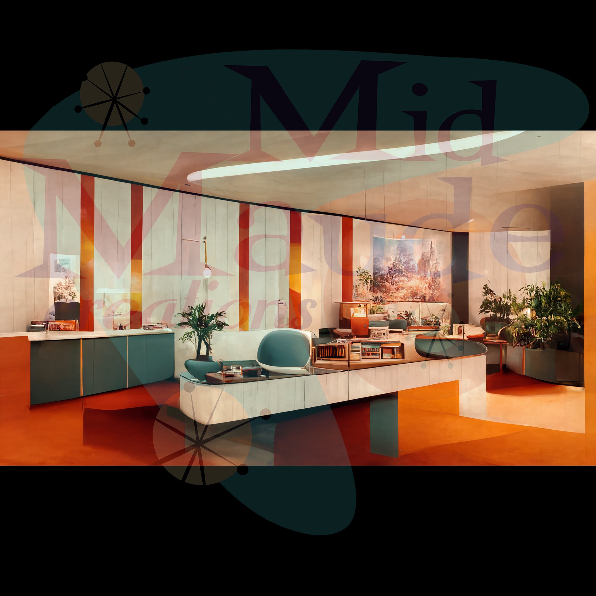 Mid-century Modern Office Interior Photo Bundle A Downloadable Virtual