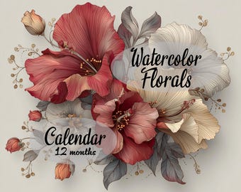 Aquarell Blumen Wandkalender, Botanischer Monatsplaner für 2027