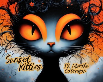Calendário de Parede Sunset Kitties 2027 | Decoração Divertida para Casa ou Escritório para Amantes de Gatos