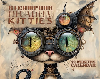 2027 Steampunk Drache Kitties Wandkalender | Wunderliche Kunst