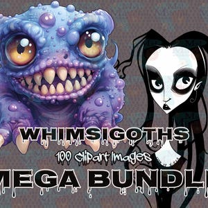 Whimsigoths mega bundle set of 100 downloadable digital png clipart images | fun Halloween characters and monsters SVG clip art for printing