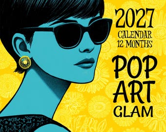 Calendario de pared 2027 con geniales imágenes retro de arte pop glamuroso en colores llamativos.